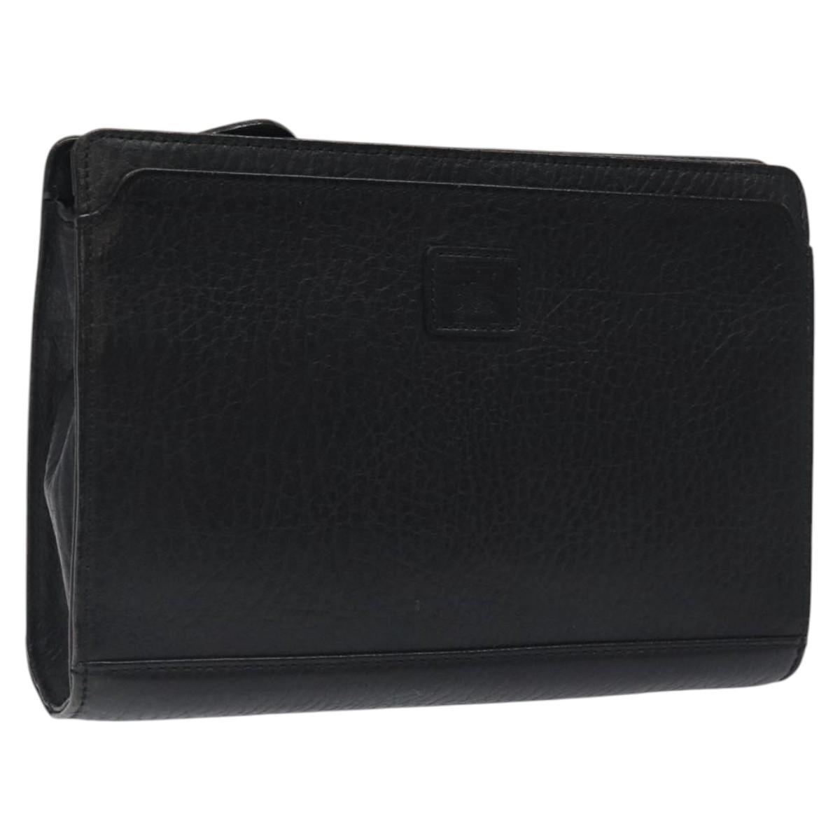 Burberrys Clutch Bag Leather Black Gold Auth Bs24582